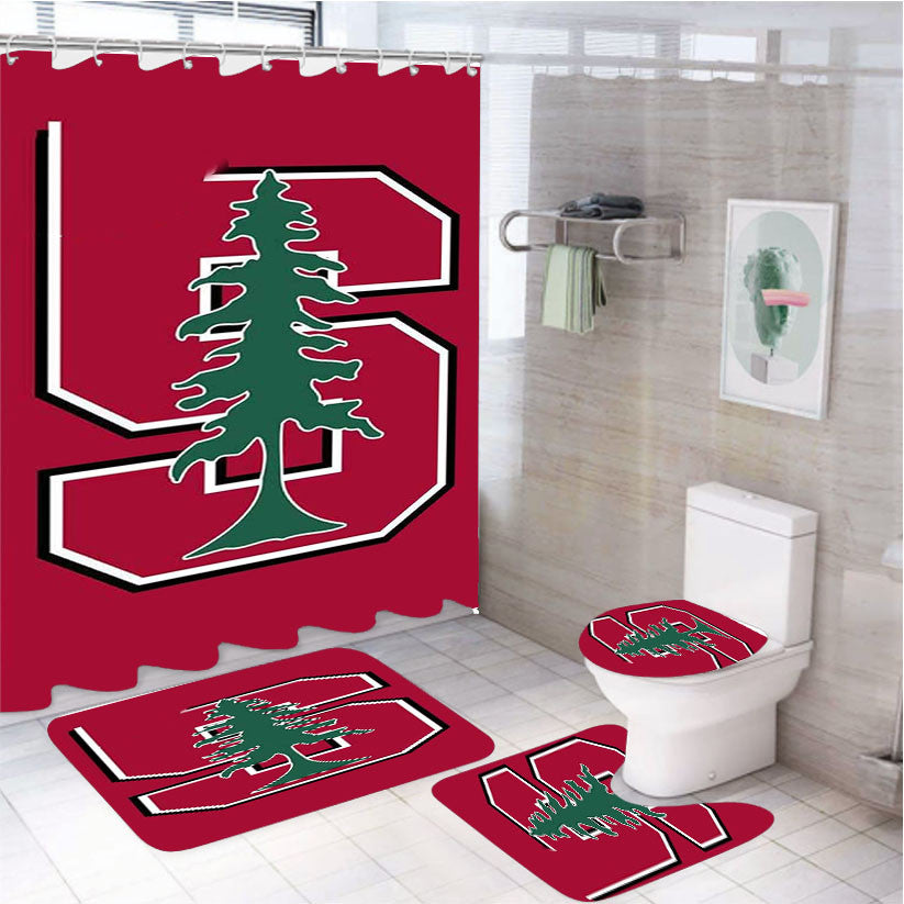 Stanford University Icon 4Pcs Bathroom Non-Slip Rugs Shower Curtain Fabric Waterproof