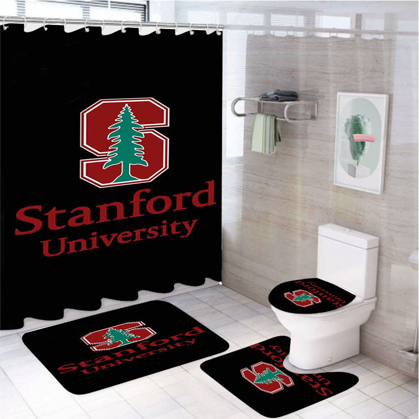 Stanford University Logo 4Pcs Bathroom Non-Slip Rugs Shower Curtain Fabric Waterproof
