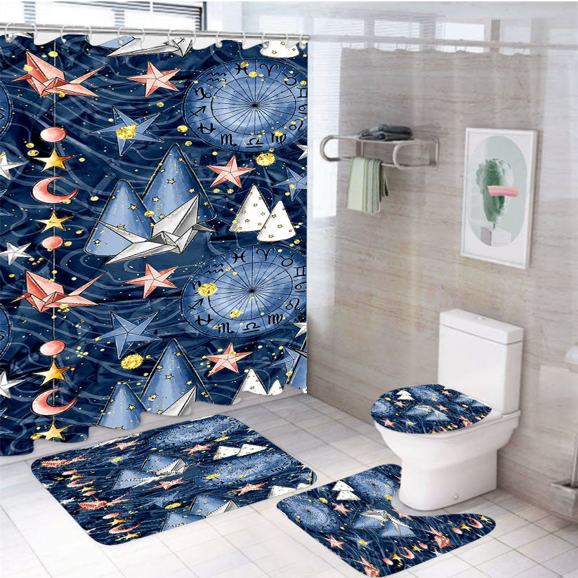 Star Aesthetic Night 4Pcs Bathroom Non-Slip Rugs Shower Curtain Fabric Waterproof