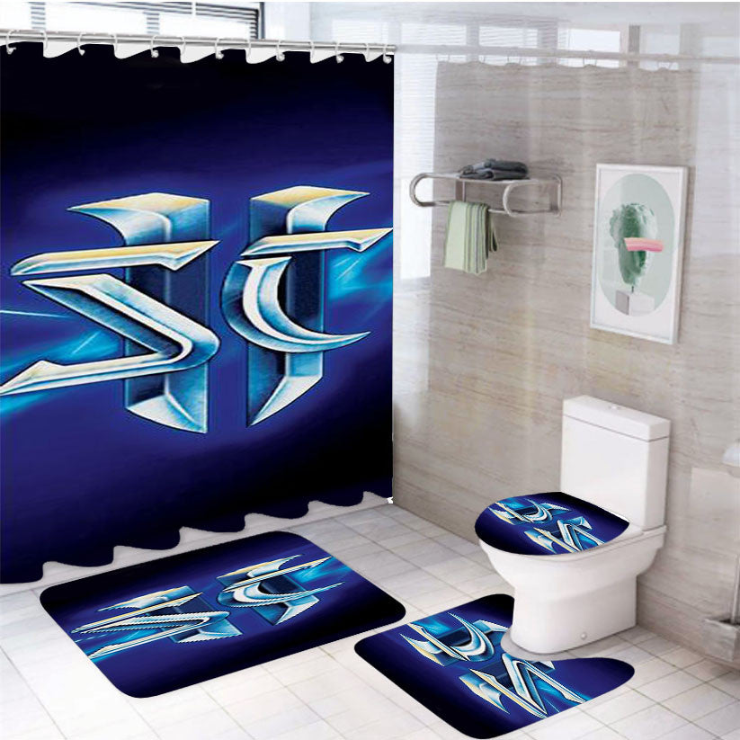 Star Craft 4Pcs Bathroom Non-Slip Rugs Shower Curtain Fabric Waterproof
