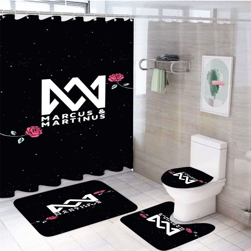 Star Flower Marcus And Martinus White Logo 4Pcs Bathroom Non-Slip Rugs Shower Curtain Fabric Waterproof