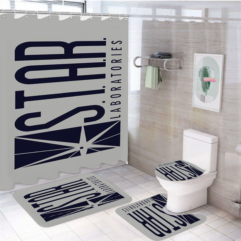 Star Labs 4Pcs Bathroom Non-Slip Rugs Shower Curtain Fabric Waterproof