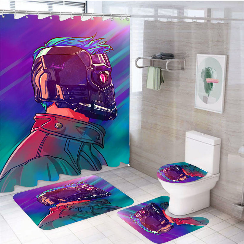 Star Lord 4Pcs Bathroom Non-Slip Rugs Shower Curtain Fabric Waterproof