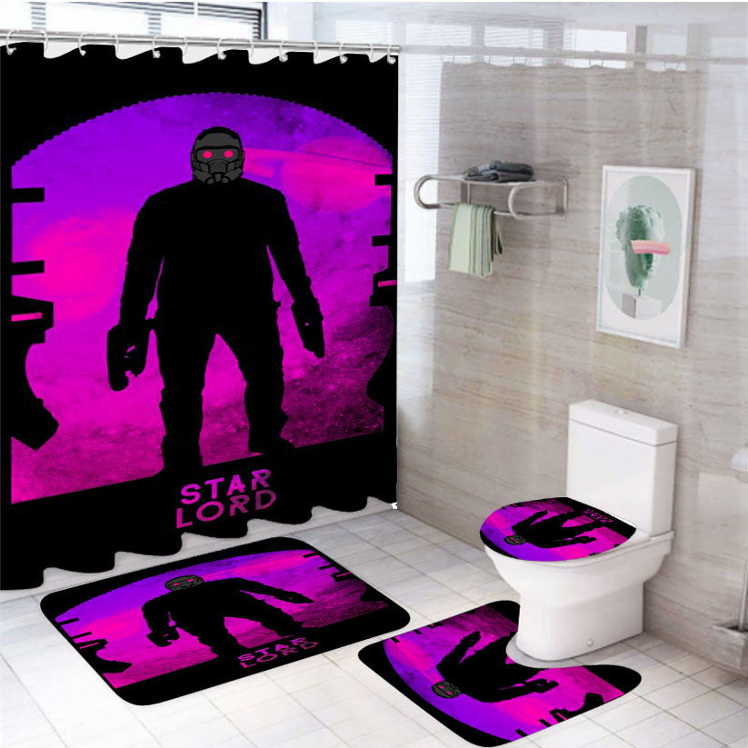 Star Lord 2 4Pcs Bathroom Non-Slip Rugs Shower Curtain Fabric Waterproof