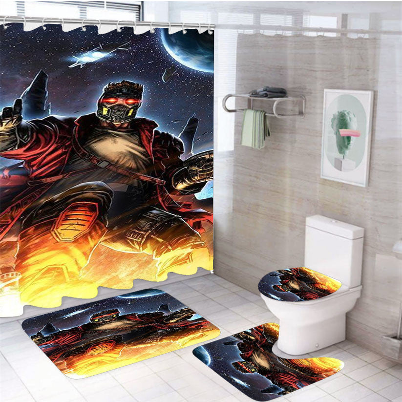 Star Lord Galaxy War 4Pcs Bathroom Non-Slip Rugs Shower Curtain Fabric Waterproof