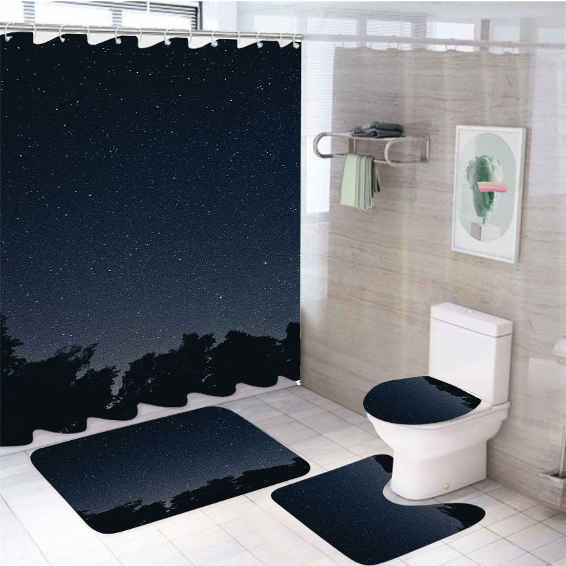 Star Night 4Pcs Bathroom Non-Slip Rugs Shower Curtain Fabric Waterproof