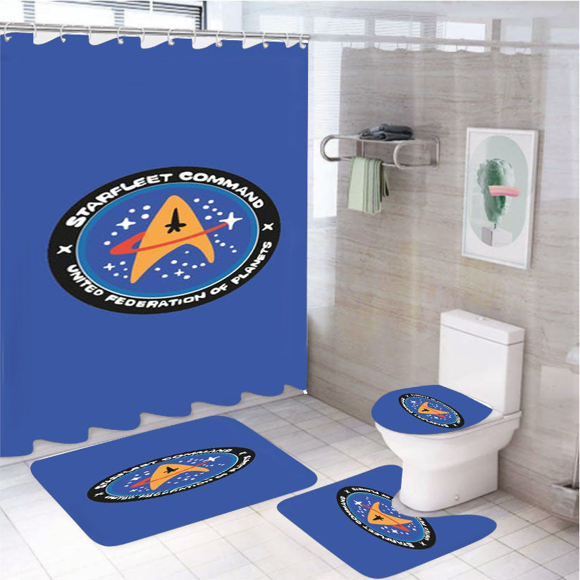 Starfleet Command 4Pcs Bathroom Non-Slip Rugs Shower Curtain Fabric Waterproof