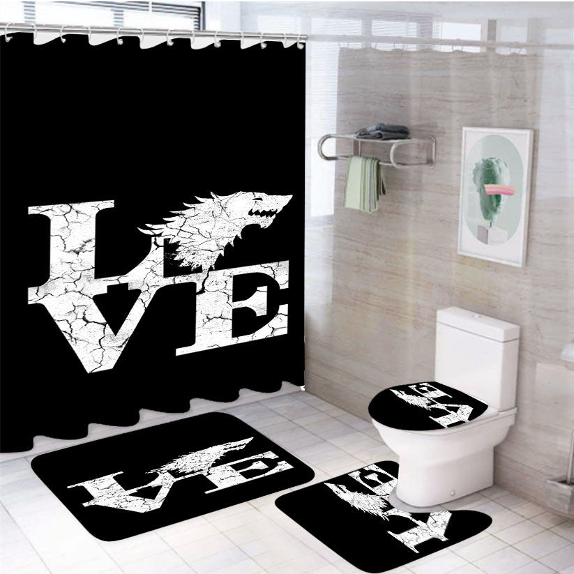 Stark Game Of Throne 4Pcs Bathroom Non-Slip Rugs Shower Curtain Fabric Waterproof