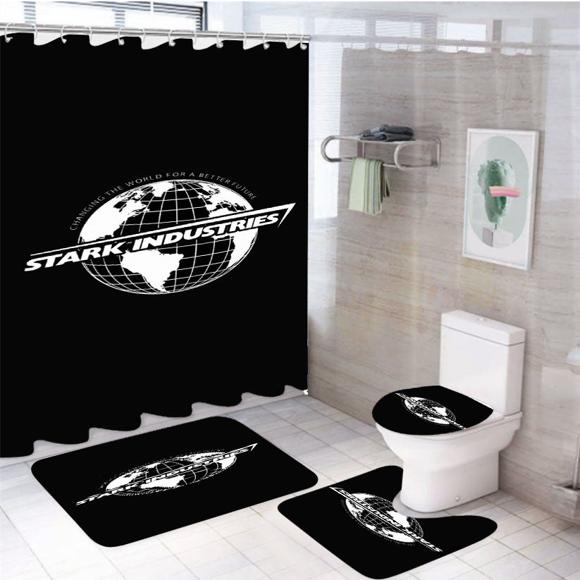 Stark Industries Iron Man 4Pcs Bathroom Non-Slip Rugs Shower Curtain Fabric Waterproof