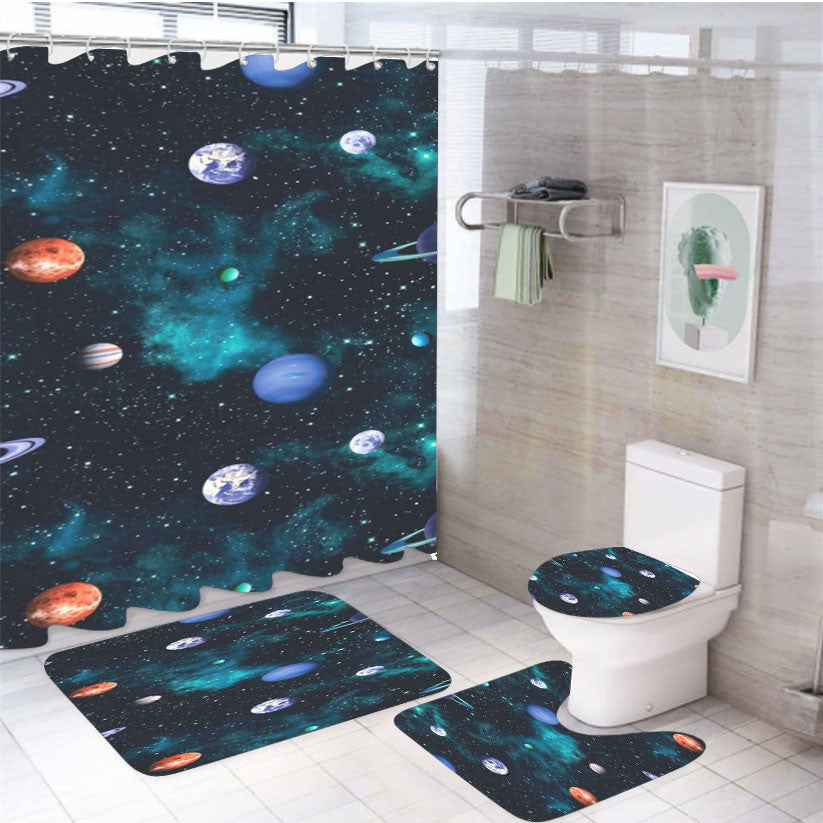 Starlight In The Galaxy Amazing Pattern 4Pcs Bathroom Non-Slip Rugs Shower Curtain Fabric Waterproof