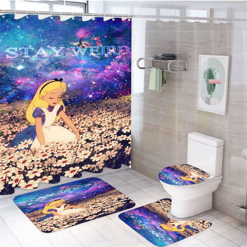 Stay Weird Alice In Nebula 4Pcs Bathroom Non-Slip Rugs Shower Curtain Fabric Waterproof