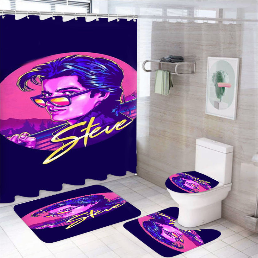 Steve Harrington 4Pcs Bathroom Non-Slip Rugs Shower Curtain Fabric Waterproof