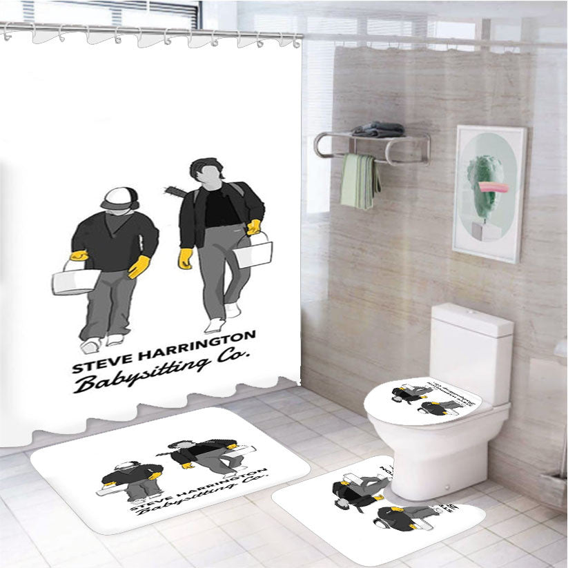 Steve Harrington Babysitting Co 4Pcs Bathroom Non-Slip Rugs Shower Curtain Fabric Waterproof