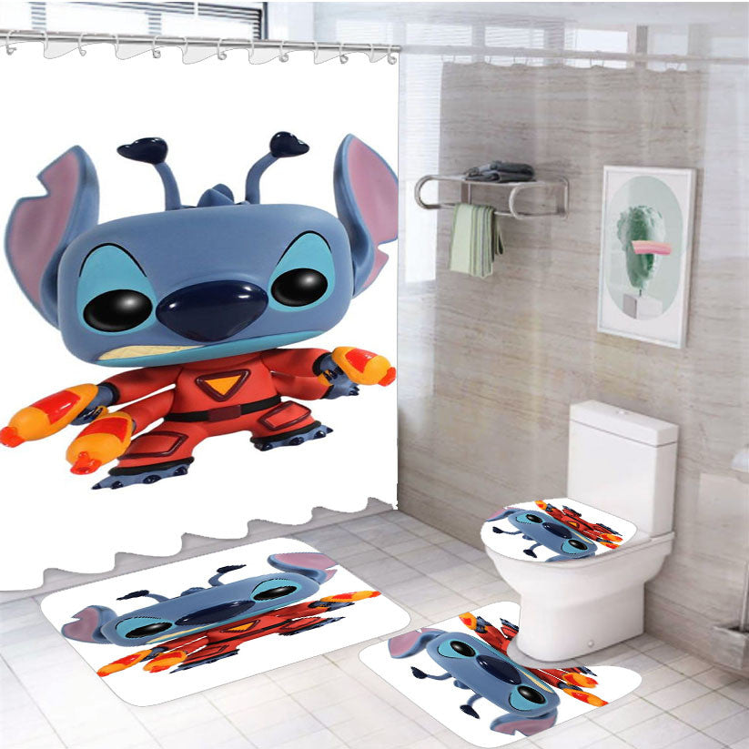Stich Lilo And Stich Disney 4Pcs Bathroom Non-Slip Rugs Shower Curtain Fabric Waterproof