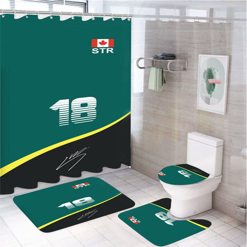 Stroll - F1 4Pcs Bathroom Non-Slip Rugs Shower Curtain Fabric Waterproof