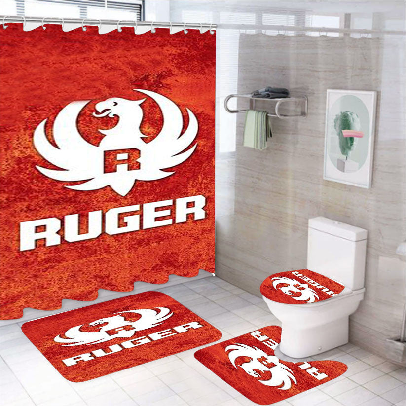 Sturm Ruger Firearms Rusty Red 4Pcs Bathroom Non-Slip Rugs Shower Curtain Fabric Waterproof