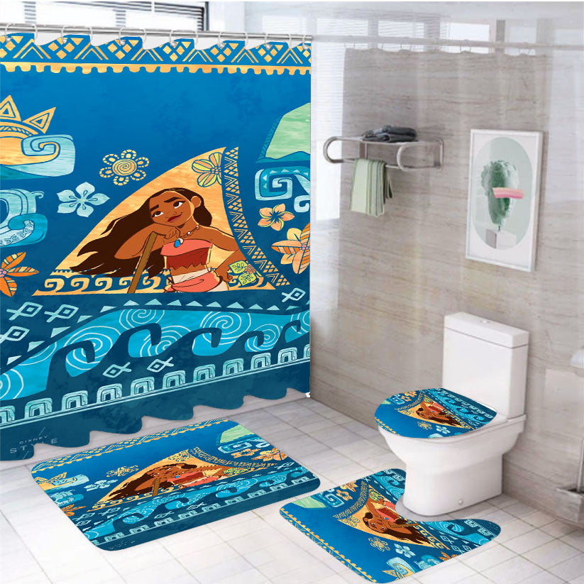 Style Moana Phone Wallpaper 4Pcs Bathroom Non-Slip Rugs Shower Curtain Fabric Waterproof