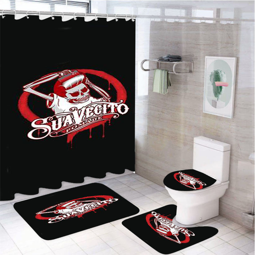 Suavecito Pomade 4Pcs Bathroom Non-Slip Rugs Shower Curtain Fabric Waterproof