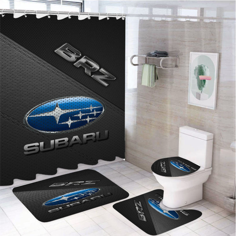 Subaru Brz Leather Textu 4Pcs Bathroom Non-Slip Rugs Shower Curtain Fabric Waterproof