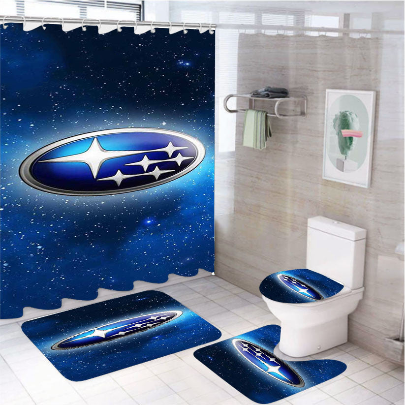 Subaru Logo 4Pcs Bathroom Non-Slip Rugs Shower Curtain Fabric Waterproof