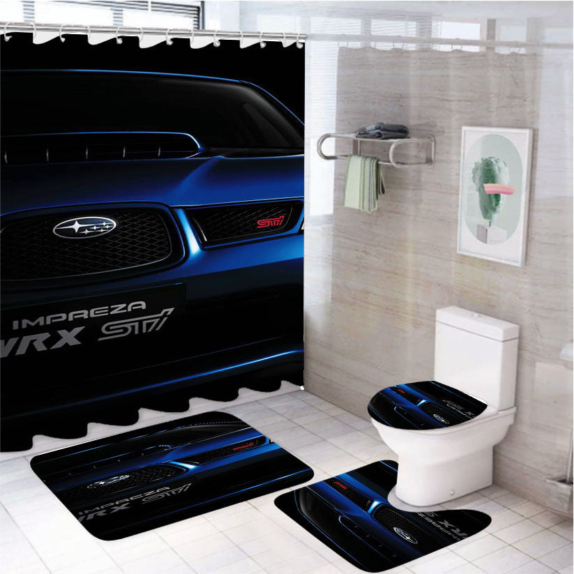Subaru Wrx Sti 4Pcs Bathroom Non-Slip Rugs Shower Curtain Fabric Waterproof