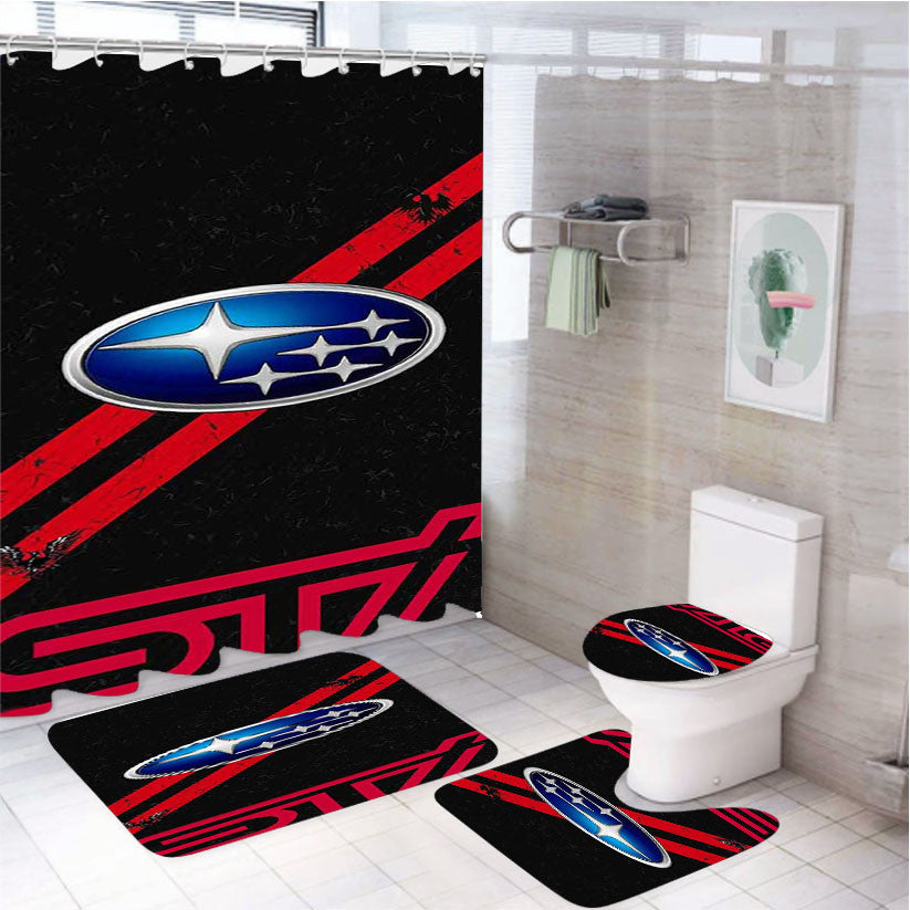 Subaru Wrx Sti Logo 4Pcs Bathroom Non-Slip Rugs Shower Curtain Fabric Waterproof