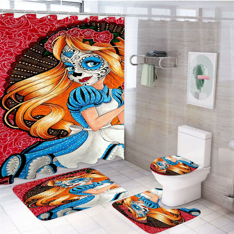 Sugar Disney Land 4Pcs Bathroom Non-Slip Rugs Shower Curtain Fabric Waterproof