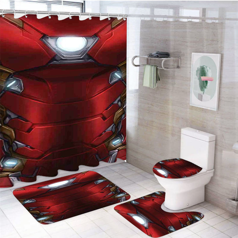 Suit Up Red Iron Man Mark 4Pcs Bathroom Non-Slip Rugs Shower Curtain Fabric Waterproof