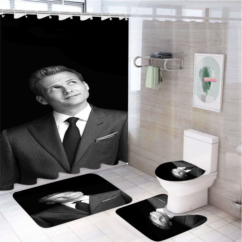 Suits Harvey Specter Cool 4Pcs Bathroom Non-Slip Rugs Shower Curtain Fabric Waterproof