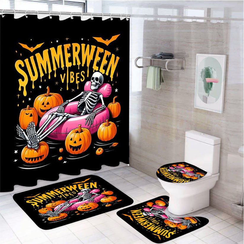 Summerween 4Pcs Bathroom Non-Slip Rugs Shower Curtain Fabric Waterproof