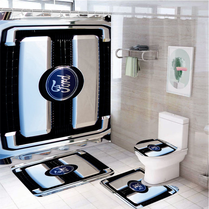Super Duty Crew Ford Front Emblem 4Pcs Bathroom Non-Slip Rugs Shower Curtain Fabric Waterproof