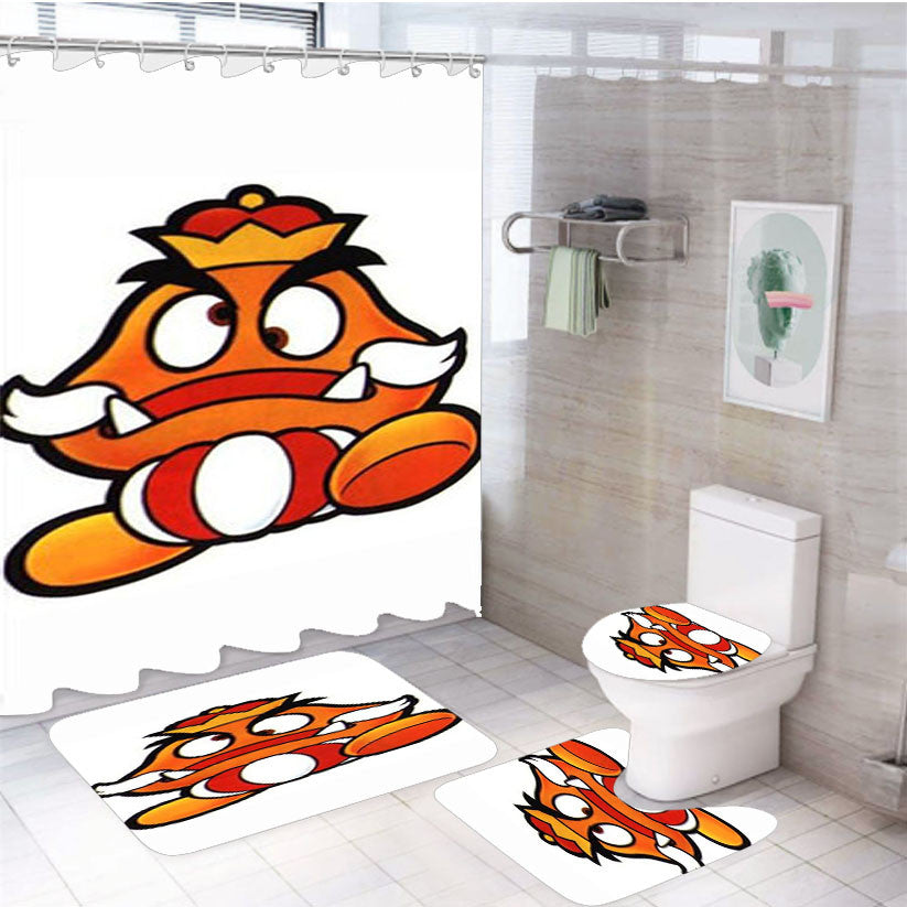 Super Mario King Goomba 4Pcs Bathroom Non-Slip Rugs Shower Curtain Fabric Waterproof