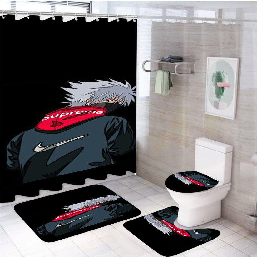 Supreme Kakashi Naruto 4Pcs Bathroom Non-Slip Rugs Shower Curtain Fabric Waterproof