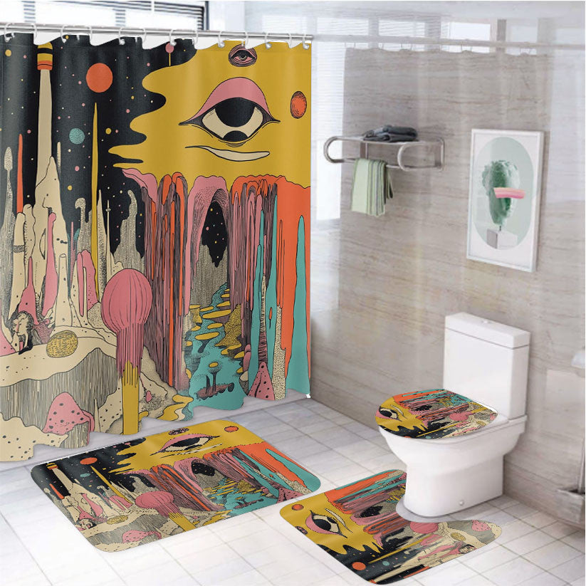 Surreal Landscape 4Pcs Bathroom Non-Slip Rugs Shower Curtain Fabric Waterproof