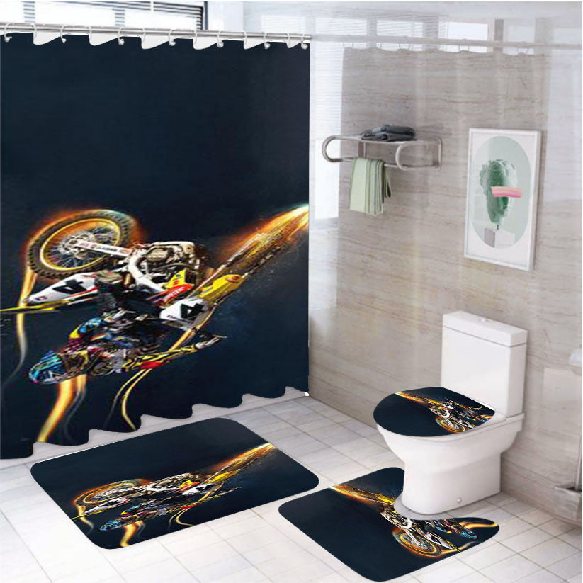 Suzuki Motocross 4Pcs Bathroom Non-Slip Rugs Shower Curtain Fabric Waterproof
