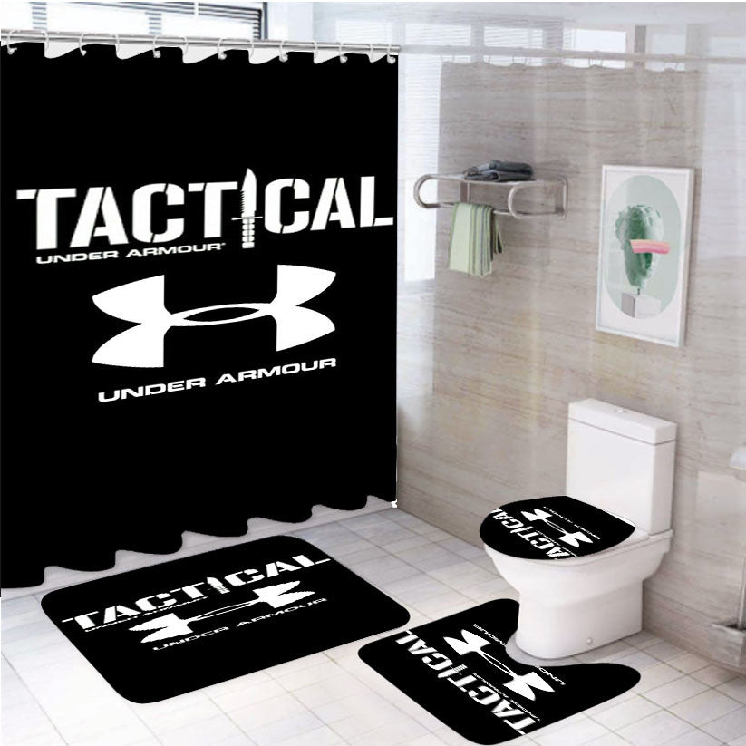 Tactical Under Armour Logo Style 4Pcs Bathroom Non-Slip Rugs Shower Curtain Fabric Waterproof