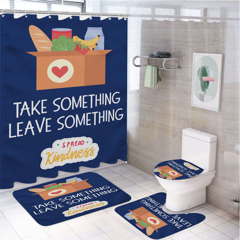 Take Something Leave Something 4Pcs Bathroom Non-Slip Rugs Shower Curtain Fabric Waterproof