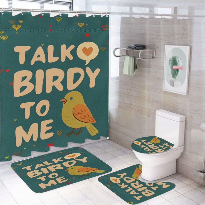 Talk Birdy To Me 4Pcs Bathroom Non-Slip Rugs Shower Curtain Fabric Waterproof