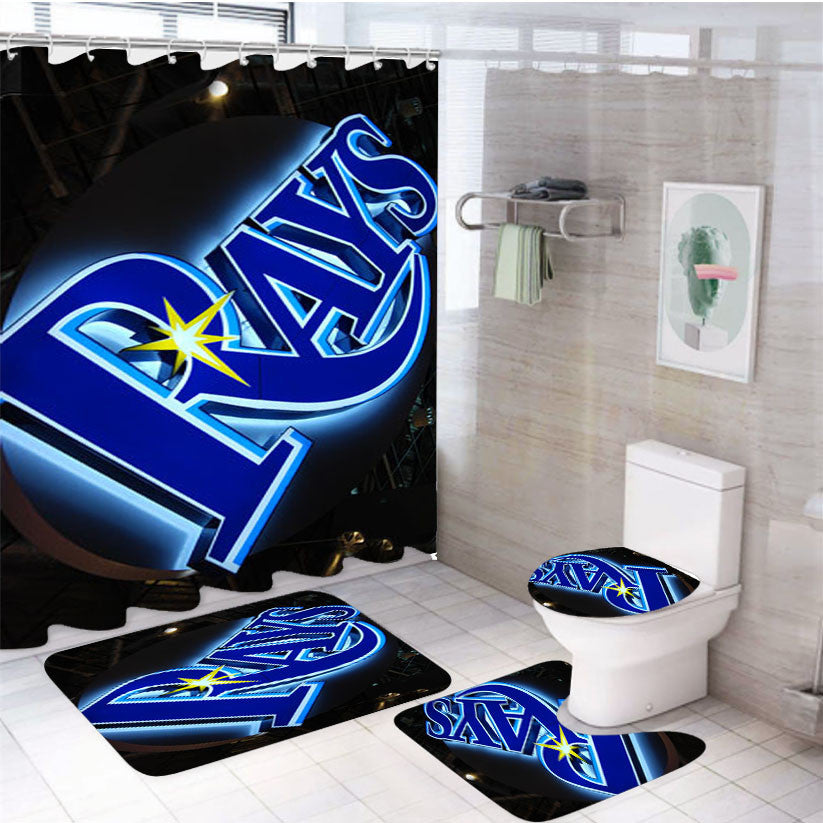 Tampa Bay Rays 4Pcs Bathroom Non-Slip Rugs Shower Curtain Fabric Waterproof