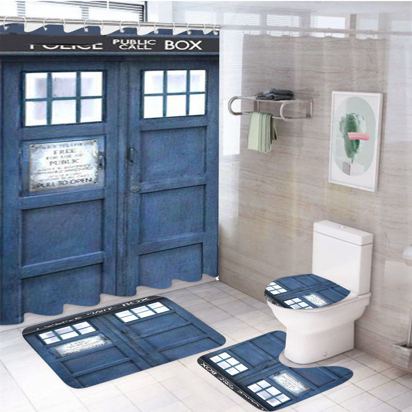Tardis Doctor Who 4Pcs Bathroom Non-Slip Rugs Shower Curtain Fabric Waterproof