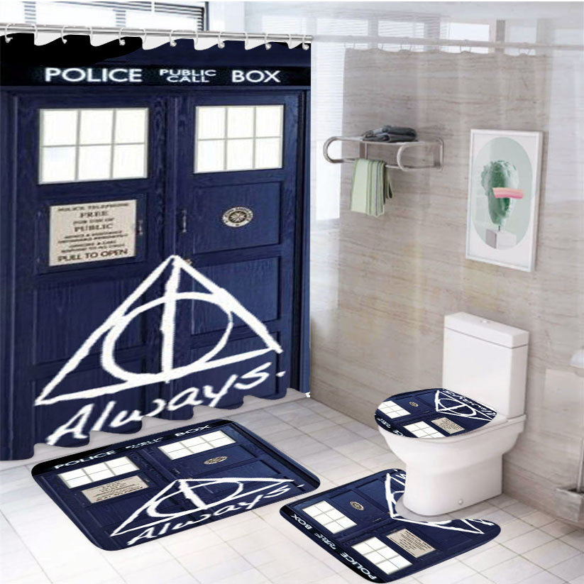 Tardis Police Box Deathly Hallows Harry Potter 4Pcs Bathroom Non-Slip Rugs Shower Curtain Fabric Waterproof