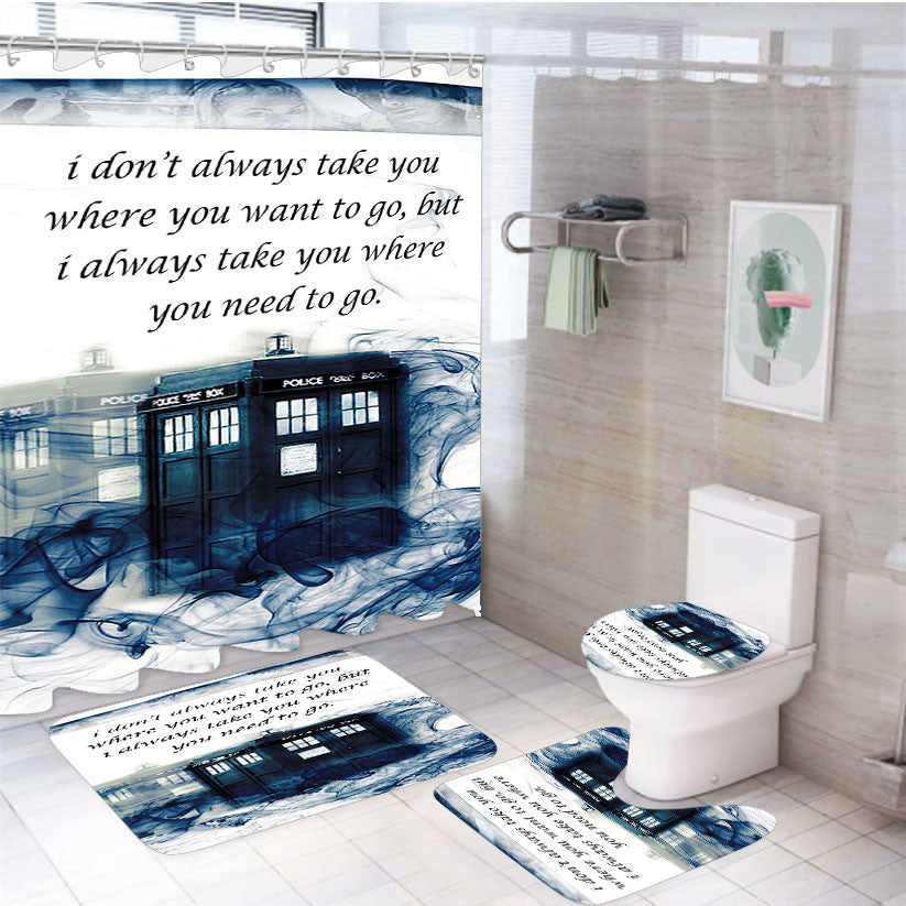 Tardis Smoke 4Pcs Bathroom Non-Slip Rugs Shower Curtain Fabric Waterproof