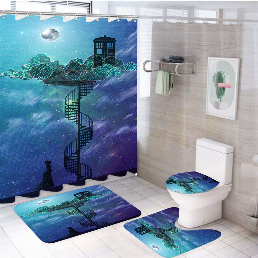 Tardis Victorian Sky 4Pcs Bathroom Non-Slip Rugs Shower Curtain Fabric Waterproof