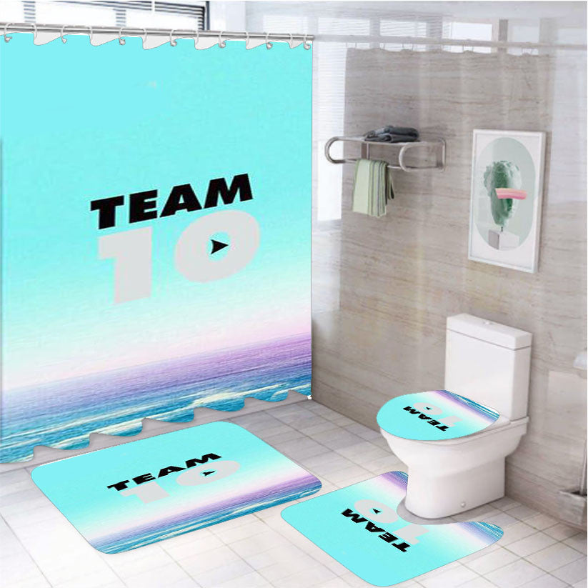 Team 10 Black Jacket 4Pcs Bathroom Non-Slip Rugs Shower Curtain Fabric Waterproof