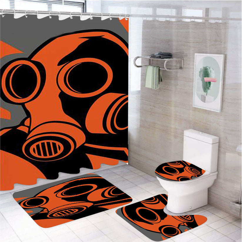 Team Fortress 2 Pyro 4Pcs Bathroom Non-Slip Rugs Shower Curtain Fabric Waterproof