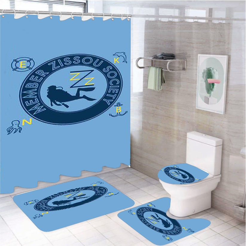 Team Zissou Society 4Pcs Bathroom Non-Slip Rugs Shower Curtain Fabric Waterproof