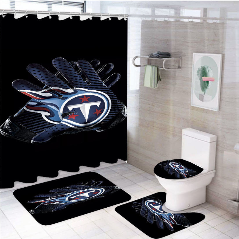 Tennessee Titans American Football Gloves 4Pcs Bathroom Non-Slip Rugs Shower Curtain Fabric Waterproof