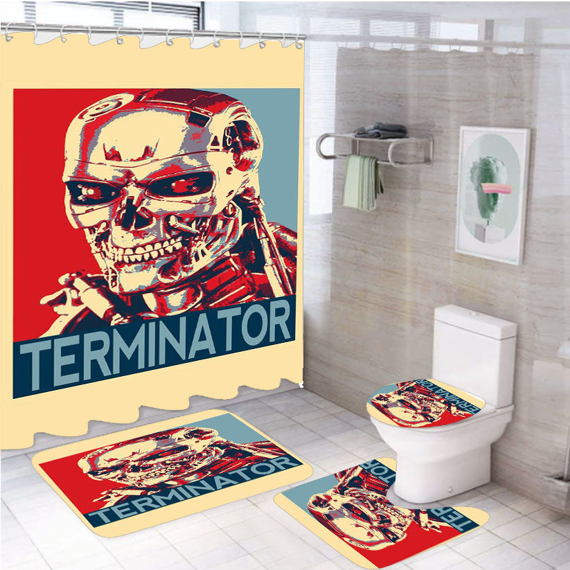 Terminator Obey Style 4Pcs Bathroom Non-Slip Rugs Shower Curtain Fabric Waterproof