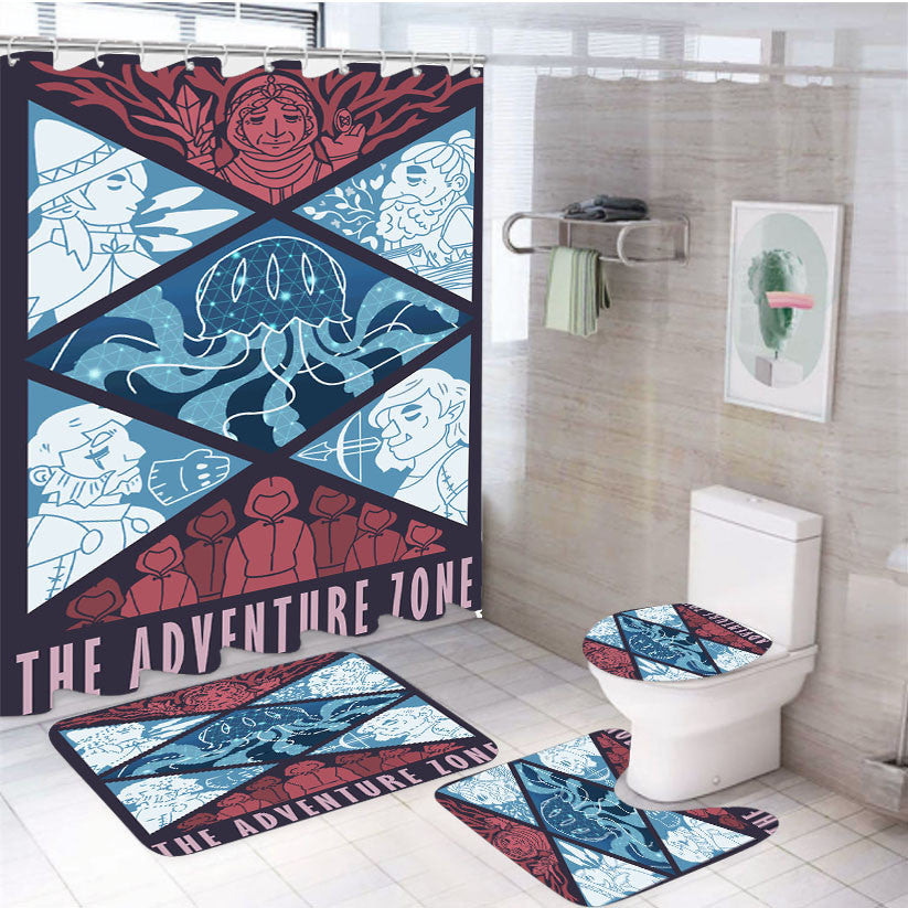 The Adventure Zone 4Pcs Bathroom Non-Slip Rugs Shower Curtain Fabric Waterproof