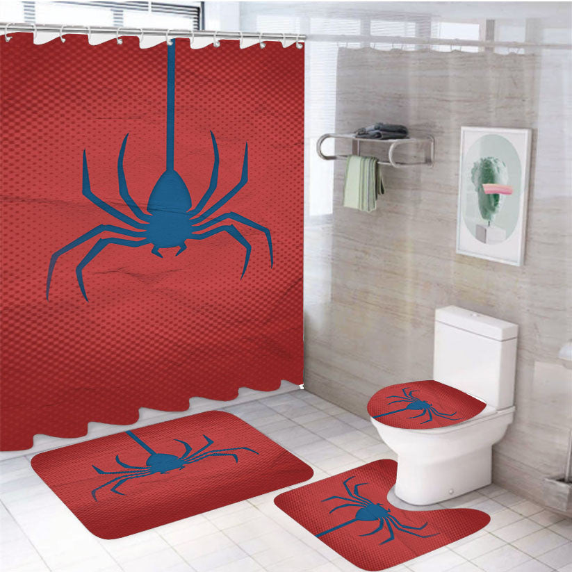 The Amazing Spider-Man Logo 4Pcs Bathroom Non-Slip Rugs Shower Curtain Fabric Waterproof